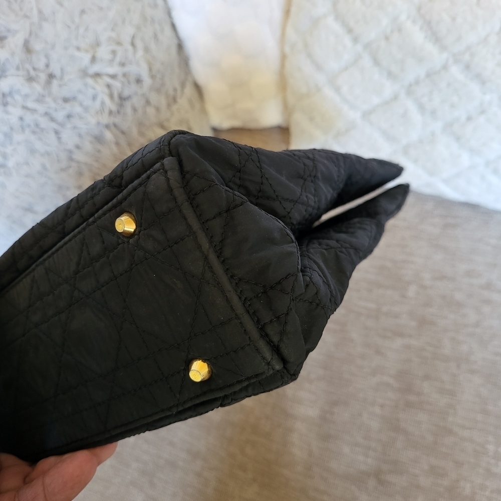 Christian Dior Cannage Tote Hand Bag Quilted Leather Cloth Black...Auth,,w/COA - Picture 12 of 16
